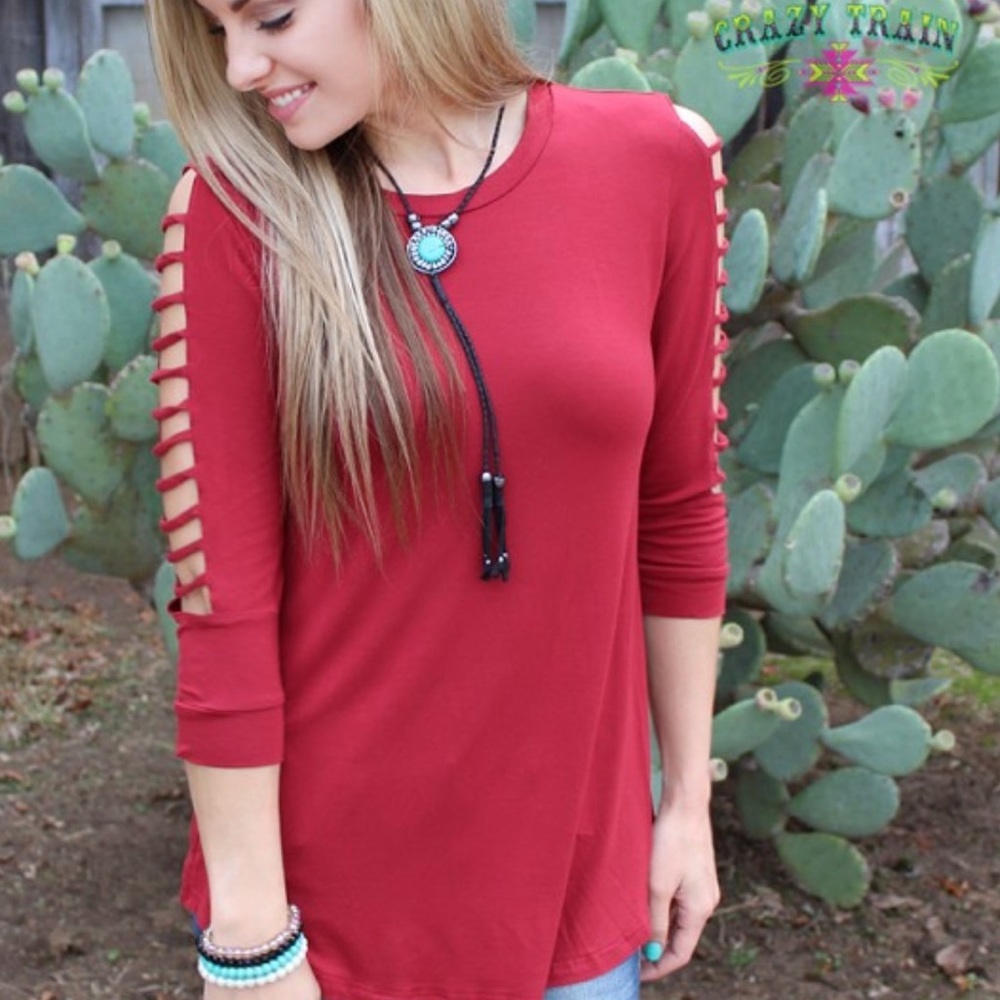 Crazy Train Stagecoach Sleeve Red Woman's Top